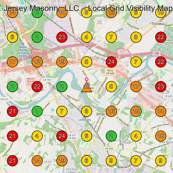 Jersey Masonry, LLC Masonry Contractor GeoGrid ranking map for Little Falls NJ